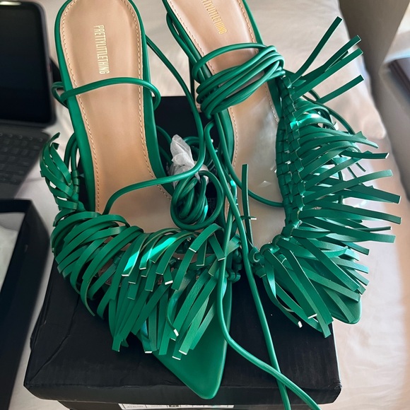 PrettyLittleThing Shoes - PrettyLittleThing Emerald Fringe Heels
